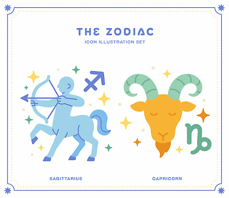 캐릭터 디자인 별 컬러 일러스트 그래픽 별자리 궁수자리 그림 점성술 천문학 염소자리 별빛 국내일러스트 AI파일 자연요소 교육 빛 파일형식 벡터