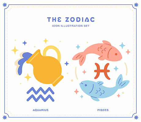 디자인 예술 컬러 일러스트 도안 그래픽 수영 별자리 신비 심플 수족관 천문학 물병자리 물고기자리 국내일러스트 AI파일 교육 컨셉 수상스포츠 파일형식 벡터