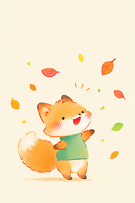 JPG 동물 캐릭터 행복 어린이 컬러 낙엽 잎 일러스트 자연 놀이 표정 풍경 소풍 귀여움 즐거움 외출 여우 국내일러스트 AI일러스트 AI콘텐츠 식물 감정 컨셉 포유류 사람 야외활동 생태계 파일형식