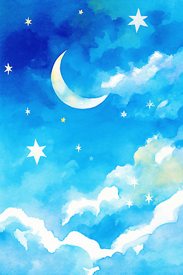 JPG 별 예술 일러스트 자연 하늘 수채화 미술 풍경 파란색 평화 고요 감상 꿈 달 시원함 뷰티풀 국내일러스트 AI일러스트 AI콘텐츠 자연요소 컬러 컨셉 문화예술 생태계 파일형식