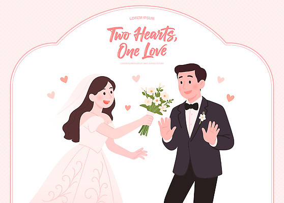 커플 기념일 행복 꽃다발 신랑 결혼 일러스트 결혼식 사랑 미소 이벤트 로맨틱 마음 축하 소중 화합 뷰티풀 설렘 순간 국내일러스트 AI파일 꽃 감정 컨셉 관계 표정 파일형식 벡터