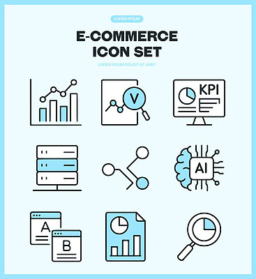아이콘 비즈니스 통계 그래프 기술 정보 온라인쇼핑 전자상거래 마케팅 서버 AI_인공지능 2D아이콘 AI파일 쇼핑 온라인 파일형식 벡터