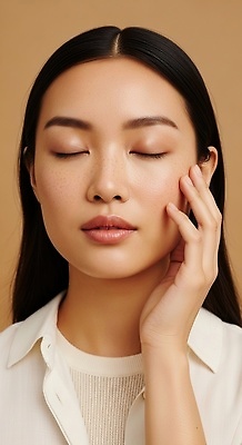 JPG 편집이미지 손 여자 포즈 자연 화장 뷰티 눈감음 촬영 편안함 피부 스킨케어 뷰티풀 의료성형뷰티 편집실사 AI인물포토 AI콘텐츠 모션 사람 신체부위 감각 CG 생태계 파일형식 AI포토