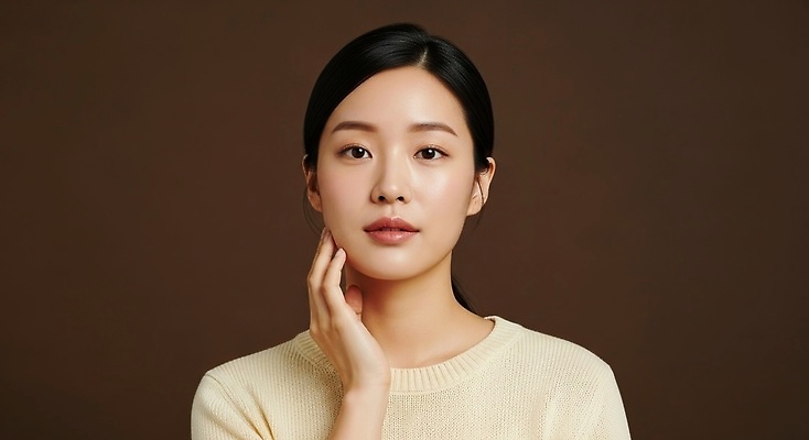 JPG 편집이미지 손 여자 얼굴 백그라운드 조명 관리 미소 화장 갈색 촉촉함 피부 뷰티풀 의료성형뷰티 피부톤 편집실사 AI인물포토 AI콘텐츠 컬러 표정 사람 신체부위 뷰티 젖음 CG 파일형식 AI포토