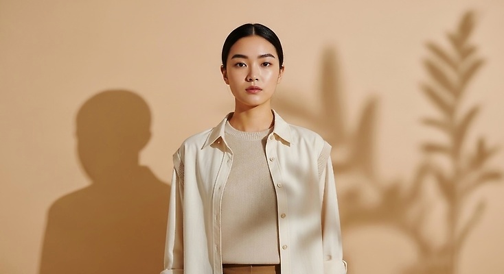 JPG 편집이미지 여자 패션 벽 포즈 백그라운드 조명 표정 사람 갈색 우아함 모던 의료성형뷰티 스타일 편집실사 AI인물포토 AI콘텐츠 컬러 컨셉 CG 파일형식 AI포토