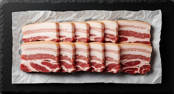 JPG 편집이미지 조각 재료 육류 요리 식사 다양 신선 맛 삼겹살 일렬 판 고기요리 식욕 편집실사 AI포토 AI콘텐츠 음식 다수 컨셉 식재료 돼지고기 CG 파일형식