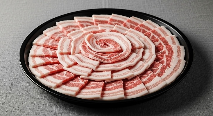 JPG 편집이미지 한식 음식 식탁 육류 요리 식사 신선 삼겹살 고기구이 마블링 식욕 맛있는 편집실사 AI포토 AI콘텐츠 식재료 탁자 돼지고기 구이 CG 파일형식