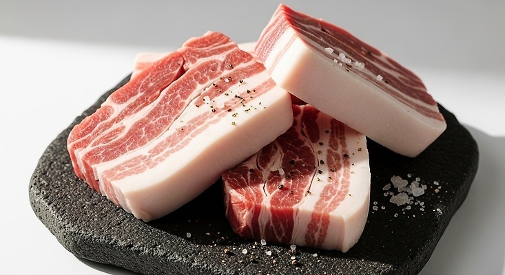 JPG 편집이미지 재료 육류 요리 식사 신선 삼겹살 소금 점심 후추 돌판 식사준비 편집실사 AI포토 AI콘텐츠 식재료 돼지고기 돌_바위 향신료 CG 준비 파일형식