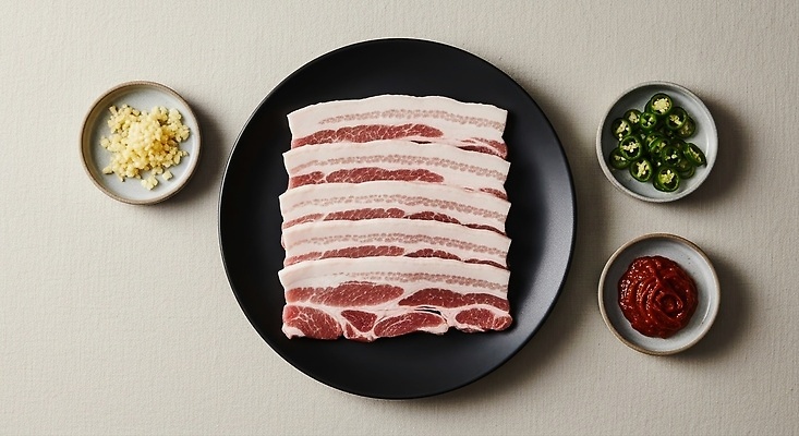 JPG 편집이미지 한식 음식 식재료 고추 식탁 육류 저녁식사 양념 삼겹살 다진마늘 식사준비 음식준비 맛있는 편집실사 AI포토 AI콘텐츠 채소 탁자 돼지고기 식사 CG 준비 파일형식