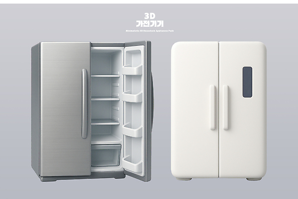 PSD 편집이미지 디자인 금속 주방 전시 공간 가전제품 흰색 클래식 모던 냉장고 수납 편집3D 컬러 컨셉 재질 3D 파일형식