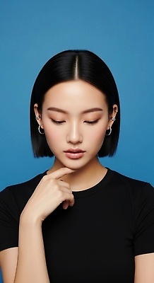 JPG 편집이미지 여자 패션 감정 포즈 생각 손가락 미소 집중 턱 뷰티풀 의료성형뷰티 편집실사 AI인물포토 AI콘텐츠 손 컨셉 표정 사람 CG 파일형식 AI포토