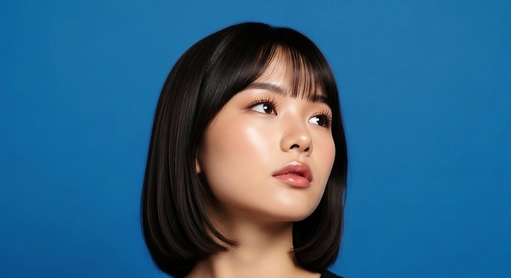 JPG 편집이미지 헤어스타일 여자 여유 백그라운드 생각 표정 미소 파란색 머리 촬영 뷰티풀 의료성형뷰티 스타일 차분 편집실사 AI인물포토 AI콘텐츠 감정 컬러 컨셉 사람 신체부위 CG 파일형식 AI포토