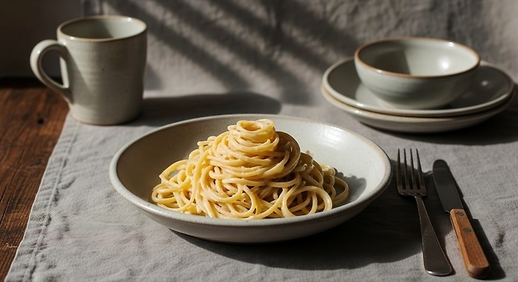 JPG 편집이미지 음식 가정 식탁 탁자 조명 파스타 요리 장식 햇빛 식사 이탈리아 저녁 커피잔 편집실사 AI포토 AI콘텐츠 코티지코어 유럽 커피 가구 잔 서양음식 태양 유행 야간 CG 파일형식