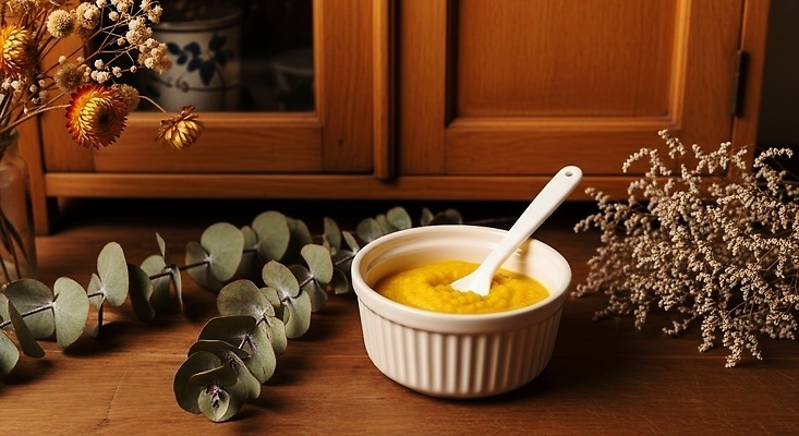 JPG 편집이미지 그릇 디자인 꽃 음식 자연 식탁 탁자 장식 노란색 식사 고급 편안함 허브 유칼립투스 편집실사 AI포토 AI콘텐츠 코티지코어 식물 식기 컬러 가구 컨셉 유행 감각 CG 생태계 파일형식