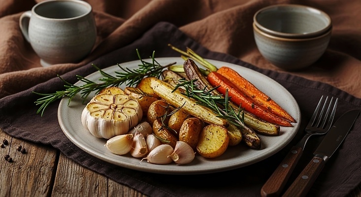 JPG 편집이미지 감자 마늘 요리 식사 당근 상차림 로즈메리 식사준비 편집실사 AI포토 AI콘텐츠 코티지코어 채소 뿌리채소 유행 허브 CG 준비 파일형식