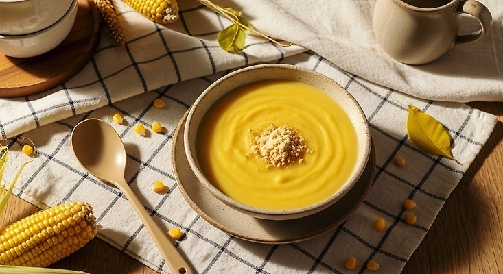 JPG 편집이미지 그릇 음식 자연 탁자 나뭇잎 주택 따뜻함 건강 옥수수 요리 숟가락 수확 수프 편집실사 AI포토 AI콘텐츠 코티지코어 식기 가구 잎 농업 곡류 수저 건물 유행 CG 생태계 파일형식