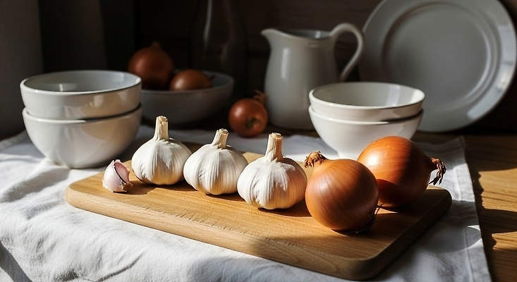 JPG 편집이미지 그릇 음식 채소 재료 아침 양파 주택 도마 마늘 요리 햇빛 주방 식사준비 편집실사 AI포토 AI콘텐츠 코티지코어 주간 식기 주방용품 건물 태양 유행 CG 준비 파일형식