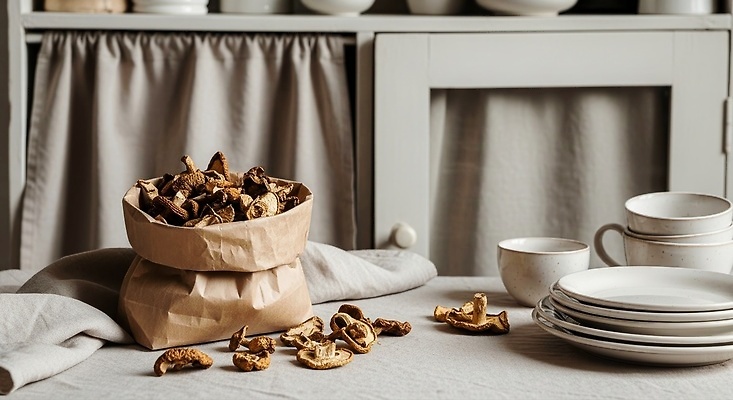 JPG 편집이미지 그릇 접시 식재료 식탁 주방 버섯 편집실사 AI포토 AI콘텐츠 코티지코어 식기 탁자 유행 CG 파일형식