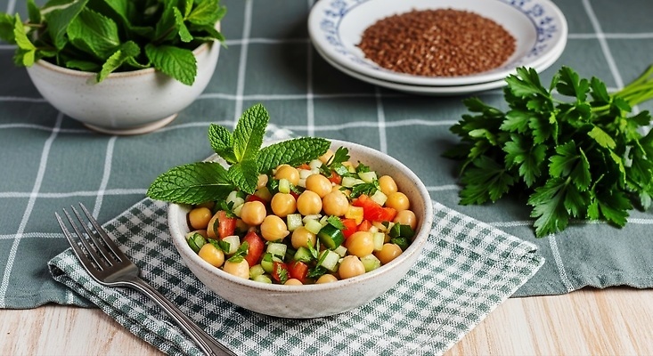 JPG 편집이미지 다이어트 채소 식탁 파슬리 요리 식사 샐러드 민트 허브 건강식 병아리콩 아마씨 편집실사 AI포토 AI콘텐츠 코티지코어 식물 음식 탁자 콩 건강 유행 CG 파일형식