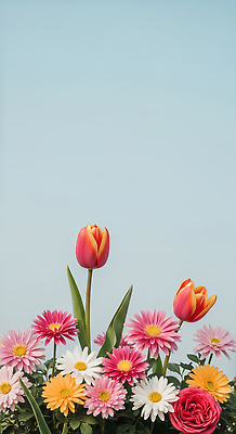 JPG 편집이미지 꽃 꽃다발 자연 생명 풍경 햇빛 정원 봄 튤립 화사함 감성 조화 뷰티풀 색감 편집실사 AI포토 AI콘텐츠 식물 계절 컨셉 태양 CG 생태계 파일형식