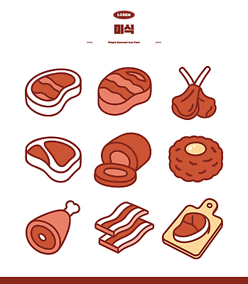 디자인 음식 일러스트 육류 스테이크 요리 식사 닭고기 그림 베이컨 레시피 고기요리 국내일러스트 AI파일 식재료 서양음식 돼지고기 파일형식 벡터