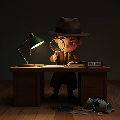 JPG 편집이미지 캐릭터 탁자 돋보기 조명 컵 빛 사건 검사_조사 문서 탐정 보험 편집3D AI컴퓨터그래픽 AI콘텐츠 식기 가구 3D 파일형식