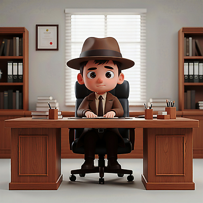 JPG 편집이미지 직업 캐릭터 감정 의자 책장 소년 인테리어 사무실 환경 사무용품 작업 집중 책상 문서 탐정 편집3D AI컴퓨터그래픽 AI콘텐츠 디자인 남자 어린이 가구 컨셉 비즈니스 문구용품 3D 파일형식