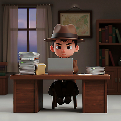 JPG 편집이미지 캐릭터 남자 포즈 백그라운드 의자 창문 표정 컴퓨터 사무실 자료 작업 집중 책상 문서 탐정 편집3D AI컴퓨터그래픽 AI콘텐츠 가구 컨셉 비즈니스 사람 전자제품 3D 파일형식