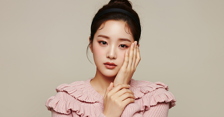 JPG 모델 편집이미지 손 여자 패션 얼굴 분홍색 포즈 조명 표정 촬영 이미지 부드러움 뷰티풀 의료성형뷰티 스타일 편집실사 AI인물포토 AI콘텐츠 컬러 사람 신체부위 감각 CG 파일형식 AI포토