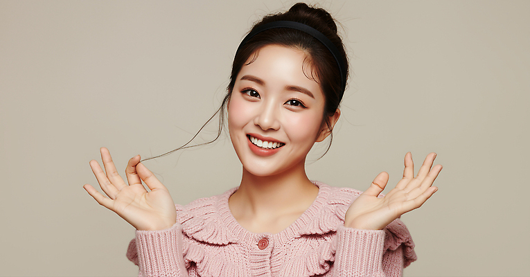 JPG 편집이미지 손 여자 패션 행복 분홍색 포즈 표정 밝음 대화 미소 사람 카메라 촬영 분위기 군중 의료성형뷰티 편집실사 AI인물포토 AI콘텐츠 감정 컬러 컨셉 말하기 신체부위 전자제품 CG 파일형식 AI포토