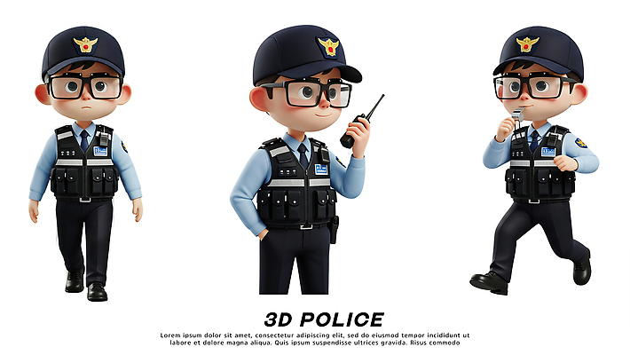 PSD 편집이미지 캐릭터 디자인 옷 남자 포즈 3D캐릭터 3D 모형 활발 경찰 이미지 경찰서 편집3D 직업 컨셉 사람 디지털합성 파일형식