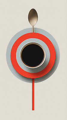 JPG 편집이미지 접시 디자인 커피 음료 예술 음식 컬러 주방 원형 수프 커피잔 모던 은수저 스타일 이미지편집 AI컴퓨터그래픽 AI콘텐츠 도형 식기 잔 숟가락 파일형식