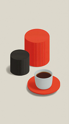 JPG 편집이미지 디자인 커피 음료 음식 탁자 컵 빨간색 검은색 카페 기둥 컵받침 오브젝트 모던 원통형 스타일 이미지편집 AI컴퓨터그래픽 AI콘텐츠 도형 식기 건축 컬러 가구 상점 받침대 파일형식