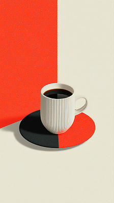 JPG 편집이미지 디자인 커피 음료 예술 백그라운드 잔 따뜻함 일상 평화 검은색 주황색 흰색 모던 카페인 코스터 이미지편집 AI컴퓨터그래픽 AI콘텐츠 식기 컬러 컨셉 라이프 컵받침 파일형식