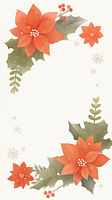 JPG 식물 디자인 계절 명절 꽃 백그라운드 크리스마스 겨울 일러스트 자연 프레임 따뜻함 미술 장식 화려 분위기 겨울꽃 조화 포인세티아 색감 국내일러스트 AI일러스트 AI콘텐츠 전통 기념일 컨셉 문화예술 생태계 파일형식