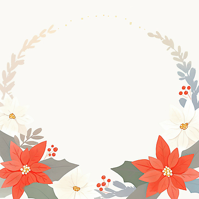 JPG 디자인 계절 꽃 백그라운드 크리스마스 겨울 패턴 일러스트 프레임 장식 빨간색 초록색 흰색 원형 조화 포인세티아 뷰티풀 공급 국내일러스트 AI일러스트 AI콘텐츠 도형 식물 기념일 컬러 무늬 파일형식