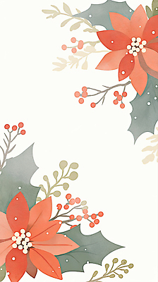 JPG 식물 디자인 계절 꽃 행복 감정 백그라운드 잎 크리스마스 겨울 일러스트 자연 따뜻함 풍경 장식 빨간색 초록색 포인세티아 색감 연말 국내일러스트 AI일러스트 AI콘텐츠 기념일 컬러 생태계 파일형식