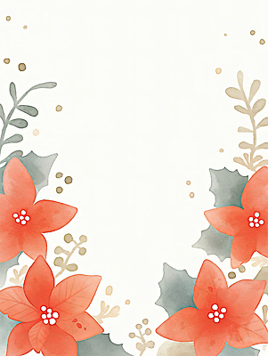 JPG 손글씨 디자인 기념일 꽃 포스터 컬러 백그라운드 잎 일러스트 자연 수채화 장식 빨간색 공간 생일 분위기 그림 포인세티아 뷰티풀 창의성 국내일러스트 AI일러스트 AI콘텐츠 식물 컨셉 이벤트 생태계 파일형식