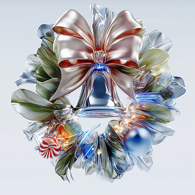 JPG 나무 편집이미지 리본 크리스마스 겨울 선물 장식 반짝임 파티 축제 화환 기쁨 분위기 연말 크리스마스리스 편집3D AI컴퓨터그래픽 AI콘텐츠 식물 계절 기념일 꽃 감정 컨셉 모션 이벤트 3D 파일형식