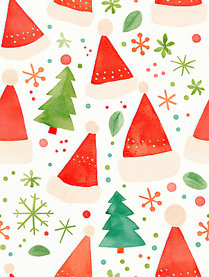 JPG 디자인 계절 기념일 행복 컬러 크리스마스 패턴 일러스트 따뜻함 풍경 장식 빨간색 초록색 크리스마스트리 파티 축제 눈송이 그림 연말 국내일러스트 AI일러스트 AI콘텐츠 감정 무늬 눈_날씨 이벤트 파일형식