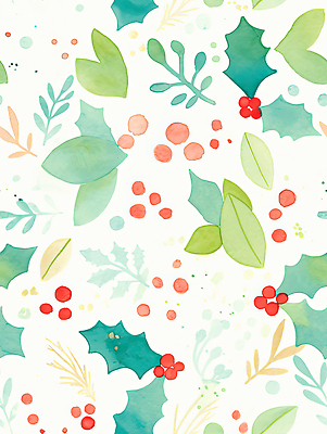 JPG 식물 디자인 명절 열매 컬러 백그라운드 잎 크리스마스장식 크리스마스 겨울 일러스트 자연 수채화 그래픽 장식 산타클로스 루돌프 그림 국내일러스트 AI일러스트 AI콘텐츠 전통 계절 기념일 사슴 생태계 파일형식