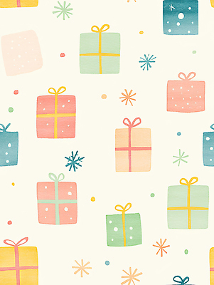 JPG 디자인 감정 리본 컬러 백그라운드 크리스마스 겨울 패턴 일러스트 수채화 아이디어 따뜻함 선물 장식 축제 포장지 즐거움 연휴 국내일러스트 AI일러스트 AI콘텐츠 계절 기념일 컨셉 무늬 포장 공휴일 파일형식