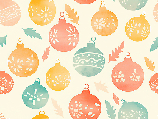 JPG 디자인 예술 컬러 백그라운드 크리스마스 겨울 패턴 일러스트 공 장식 귀여움 축제 휴일 분위기 즐거움 오브젝트 손그림 국내일러스트 AI일러스트 AI콘텐츠 계절 기념일 감정 컨셉 무늬 파일형식