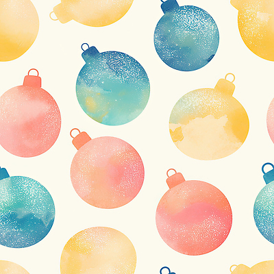 JPG 디자인 예술 컬러 백그라운드 크리스마스 겨울 패턴 일러스트 수채화 장식 장난감 축제 다양 화려 분위기 뷰티풀 상상력 오너먼트 아기자기 국내일러스트 AI일러스트 AI콘텐츠 계절 기념일 다수 컨셉 크리스마스장식 무늬 파일형식