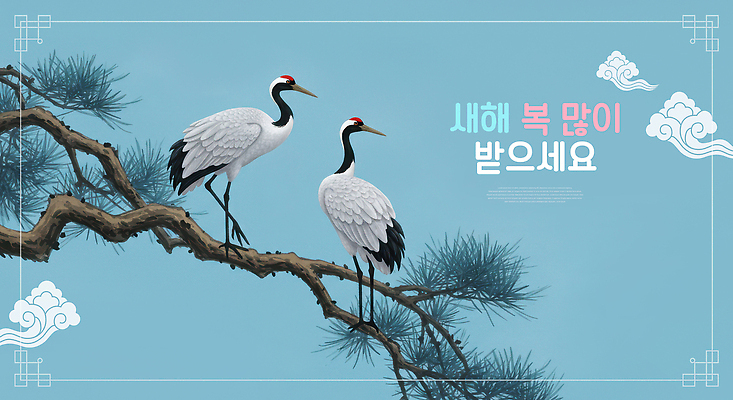 PSD 동물 편집이미지 전통 문화 자연 새해 한국 평화 희망 학 소나무 연하장 그림 이미지 소원 조화 신년카드 이미지편집 나무 감정 아시아 컨셉 조류 카드_감사 생태계 파일형식