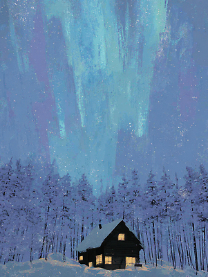 JPG 컬러 겨울 일러스트 자연 조명 풍경 세로 빛 평화 고요 숲 오두막 차분 국내일러스트 AI일러스트 AI콘텐츠 계절 컨셉 생태계 파일형식