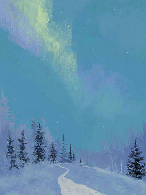 JPG 나무 별 길 겨울 일러스트 자연 하늘 풍경 빛 고요 숲 신비 은하수 오로라 뷰티풀 흰눈 국내일러스트 AI일러스트 AI콘텐츠 자연요소 식물 계절 컨셉 자연현상 눈_날씨 생태계 파일형식