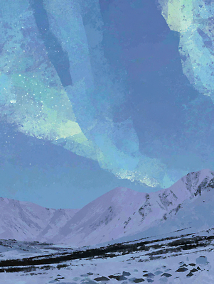 JPG 별 컬러 여행 겨울 야경 일러스트 자연 하늘 산 풍경 빛 북극 북쪽 은하수 오로라 뷰티풀 국내일러스트 AI일러스트 AI콘텐츠 자연요소 계절 자연현상 야간 극지방 방향 생태계 파일형식 풍경_경치