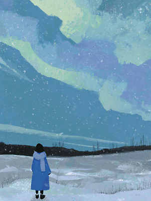 JPG 컬러 겨울 일러스트 자연 눈사람 밤하늘 하늘 사람 풍경 빛 희망 도시 고독 북극 외출 조용 감성 오로라 뷰티풀 국내일러스트 AI일러스트 AI콘텐츠 계절 감정 컨셉 자연현상 야간 극지방 생태계 파일형식