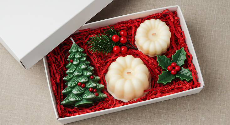 JPG 편집이미지 명절 크리스마스 겨울 초 선물 잔디 장식 상자 크리스마스트리 산타클로스 파티 축제 향초 선물세트 편집실사 AI포토 AI콘텐츠 식물 전통 계절 기념일 이벤트 CG 파일형식